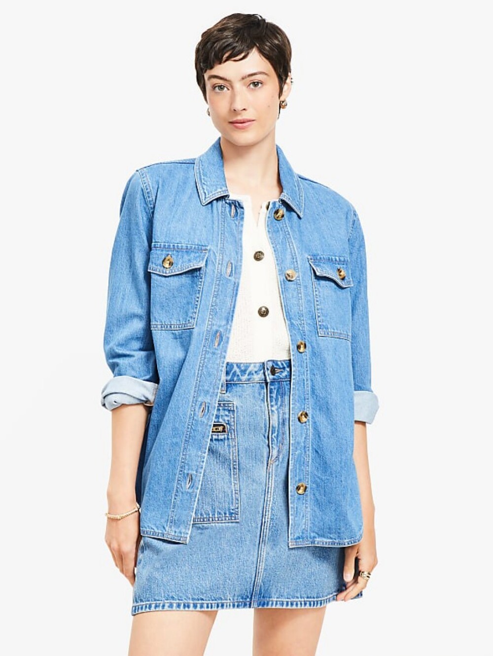 Loft Denim Shirt Jacket in Classic Mid Wash